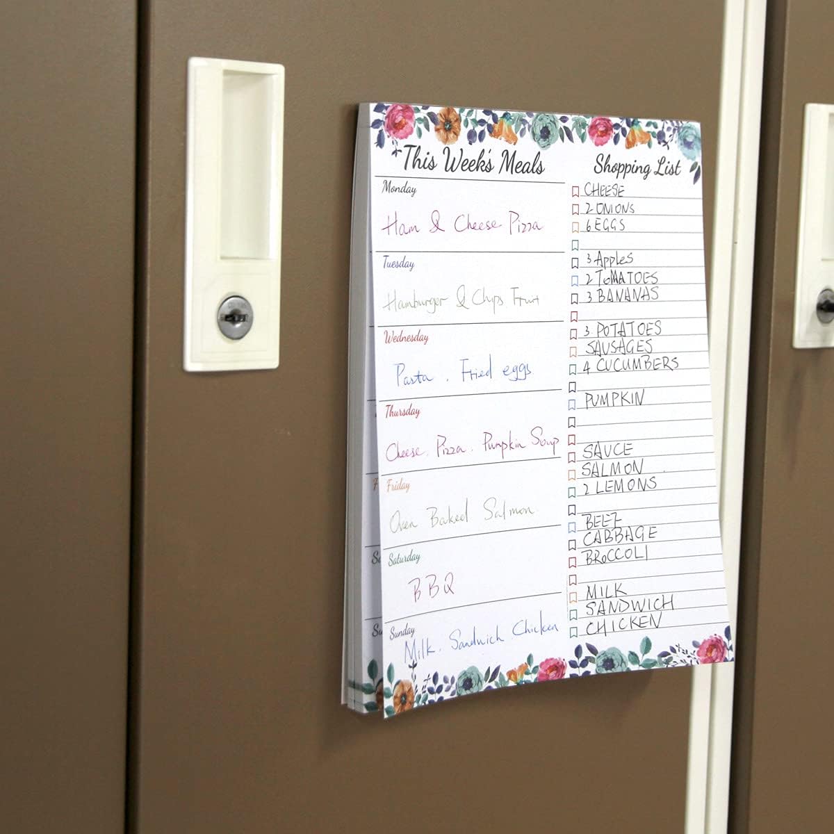 Fancy Land Weekly Meal Planner - Floral Magnetic Notepads for Refrigerator Meal Planning Pad with Tear Off Grocery List 52 weeks 7” X 9”