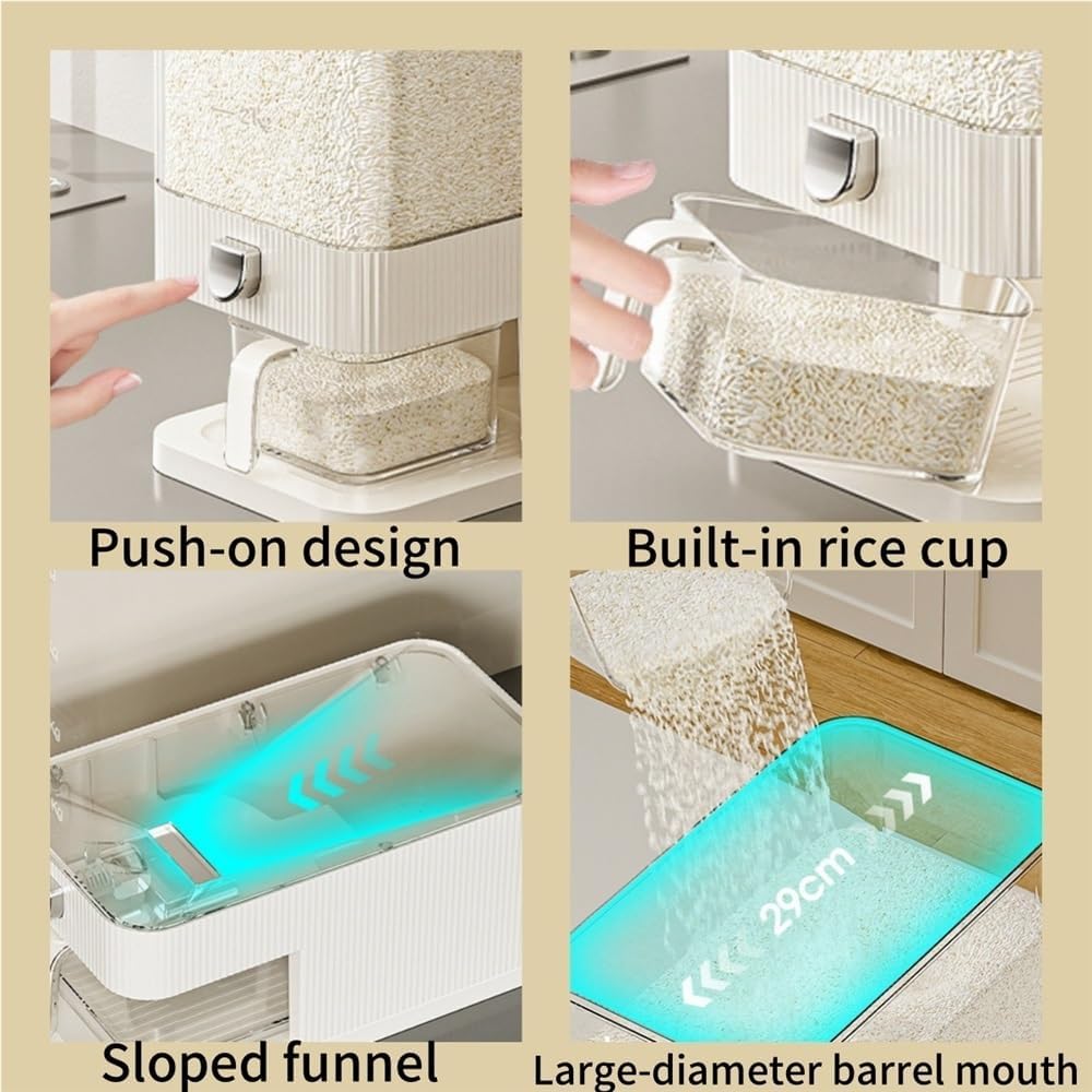 22 lbs Large Capacity Rice Dispenser with Airtight Lid, Multipurpose Rice Storage Container Measuring Cup for Kitchen, Rice, Soybean Corn(Purple)
