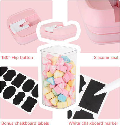 U-QE Airtight Food Storage Containers -8 Piece BPA Free Clear Plastic Airtight Containers with Easy Lock Lids for Kitchen Pantry Organization and Storage - Sugar, Flour, Cereal, Labels & Marker