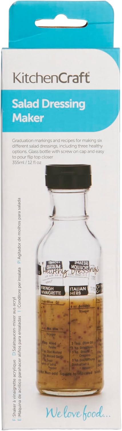 KitchenCraft KCDRESSERGLS Salad Dressing Shaker with Recipes, Glass, 355 ml