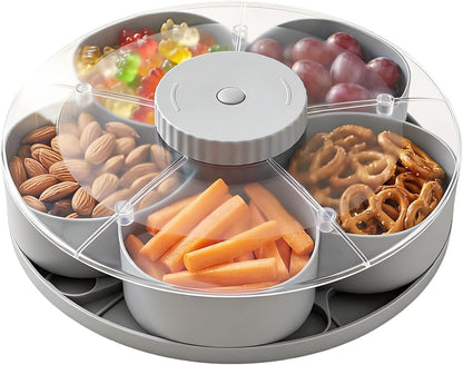 Snack Serving Tray,Rotating Storage Box | with Lid and Snack Box Container | for Vegetable Fruit Dipping Sauce Appetizer Travel Picnic Dining Table