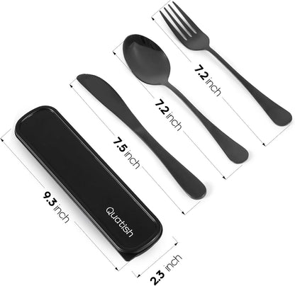 Travel Utensils with Case, Quatish 4 Piece Stainless Steel Silverware Set for Work, Portable Reusable Travel Cutlery Set, Fork and Spoon Set for Picnic, Camping, Gadgets, Lunch Box for Men, Rainbow