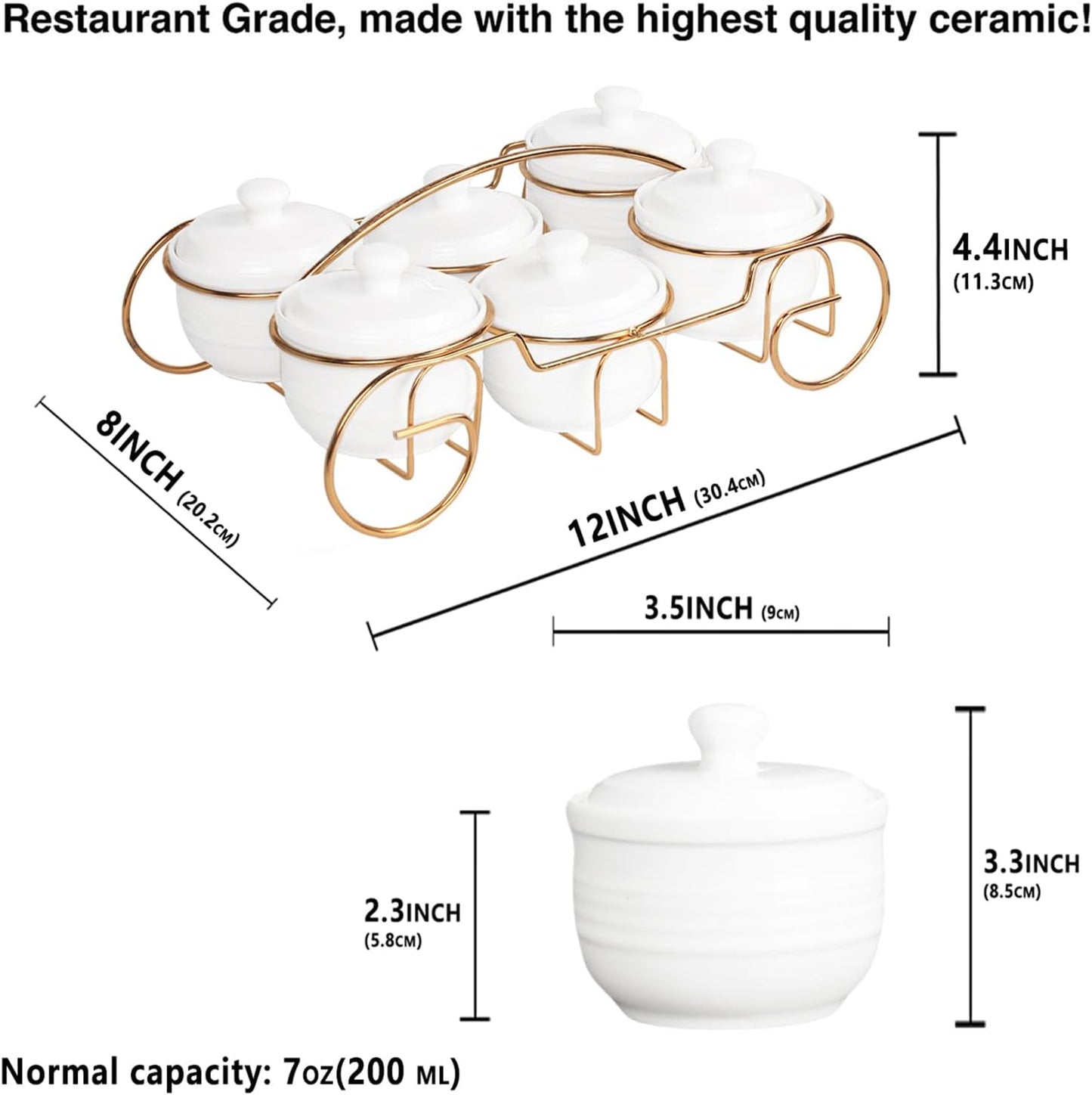 Candy bowl Ceramic Condiment Bowl with lid Metal Tray, 4 Removable small bowls with glass lid relish plate for Snack, Nuts,candies and condiments - for birthday, parties, Holiday gift
