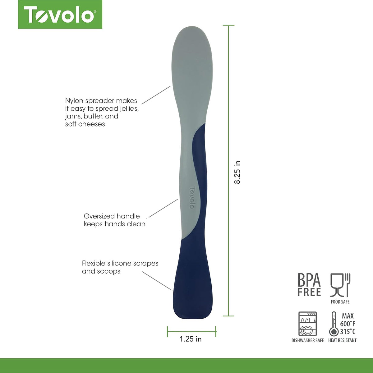 Tovolo Scoop and Spread Large Dual End Silicone Sandwich Spreader Tool with Nylon Handle, BPA Free Dishwasher Safe Silicone and Nylon Tool for Spreading and Scooping, Cayenne Red and Oyster Gray