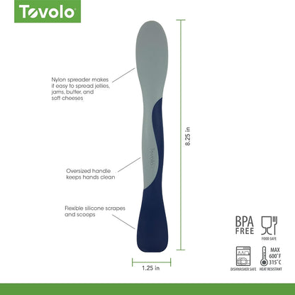 Tovolo Scoop and Spread Large Dual End Silicone Sandwich Spreader Tool with Nylon Handle, BPA Free Dishwasher Safe Silicone and Nylon Tool for Spreading and Scooping, Cayenne Red and Oyster Gray