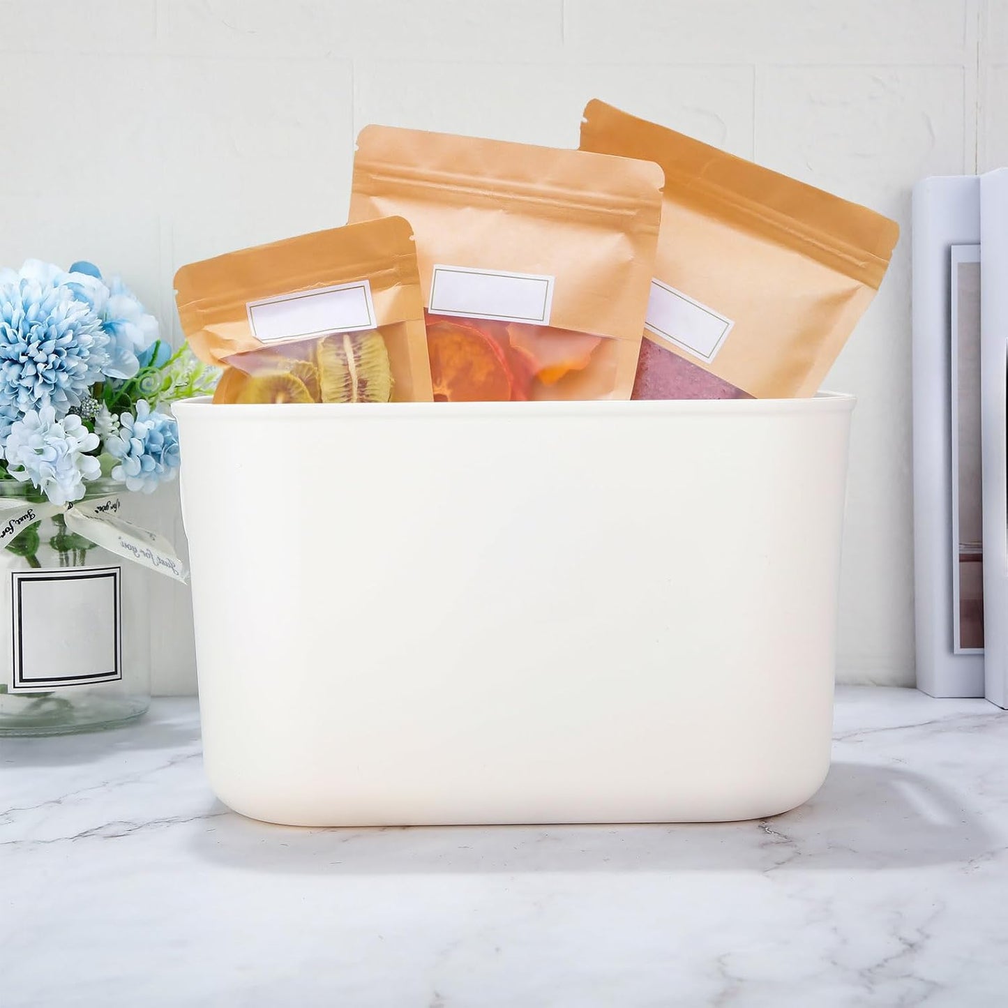 Zopeal Plastic Storage Bins 10 Pcs White Pantry Organizer Bins Small Baskets Storage Containers for Home Kitchen (10 x 7 x 6 Inch)