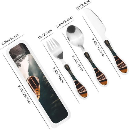 3-Piece Kids Silverware Set With Storage Case, Stainless Steel Reusable Children Safe Knife Spoon Fork Set Blue Active Girl Running Sunset Children Flatware Set For Kids Lunch Box - Colors A