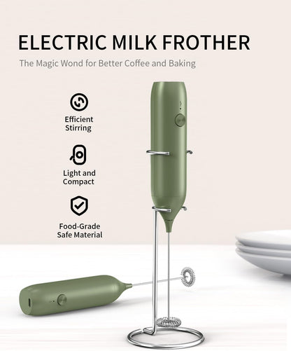 CIRCLE JOY Rechargeable Milk Frother Handheld with Stand, Dual Spring Whisk Head Electric Coffee Frother Foam Maker, Portable Drink Mixer for Cappuccino, Latte, Matcha, Black