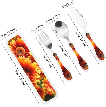 3-Piece Kids Silverware Set With Storage Case, Stainless Steel Reusable Children Safe Knife Spoon Fork Set Blue Active Girl Running Sunset Children Flatware Set For Kids Lunch Box - Colors C