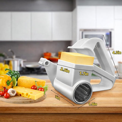 Rotary Cheese Grater with 3 Stainless Steel Drums – Handheld Cheese grater Shredder for Hard Cheese,Nuts & Chocolate | Fine, Coarse & Slicing Blades | White Body | Dishwasher Safe