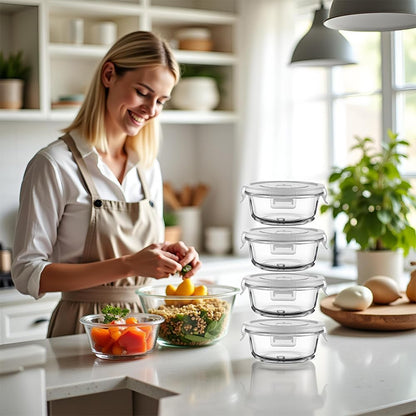 8 Pcs Square Glass Food Storage Container with Lids, 16OZ Square Glass Meal Prep Containers Set, 2 Cup glass Food Storage for Lunch Salad, Microwave, Oven, Freezer, Dishwasher Safe (4 Pack)