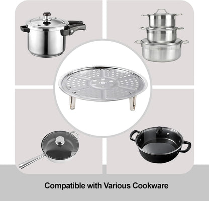 8.7 Inches Premium Stainless Steel Steamer Rack with Removable Stand | Steaming Tray Fits Cookware Over 9 Inches Inner Diameter. Silver 22cm Steamers Rack. WIVKFML