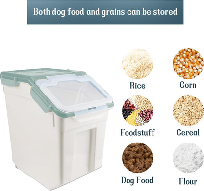 25LB Large Flour Storage Container Bin ,2 Pack Airtight Plastic with Wheels Seal Locking Lid Dispenser Organizer Storage Bin with Measuring Cup & Scoop for Flour, Rice, Grain 50LBS Total