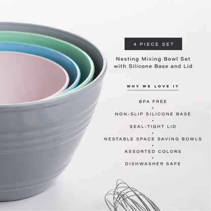 BINO | Mixing Bowl Set with Lids | Versatile Plastic Bowls for Kitchen Mixing, Serving, and Storage - 4-Piece Mixing Bowl Set in Various Sizes | Space-Saving Nesting Design | Dishwasher Safe