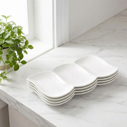 Chip and Dip Serving Set Porcelain Tray Deep Divided Bowl,Set of 2 Divided Platters/Divided Bowls,Lunch&buffet tableware,for Dishwashers,microwaves,ovens safety 13.9 Inch