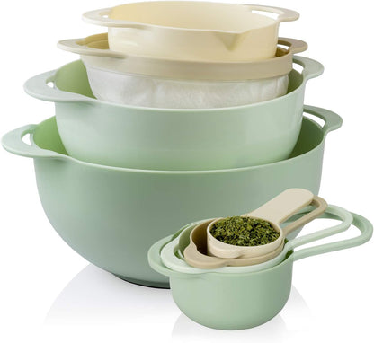 COOK WITH COLOR Nesting Bowls with Measuring Cups Colander and Sifter Set - Includes Mixing Bowls, Colander, Sifter and Measuring Cups, Navy, 8 Pc Bowl