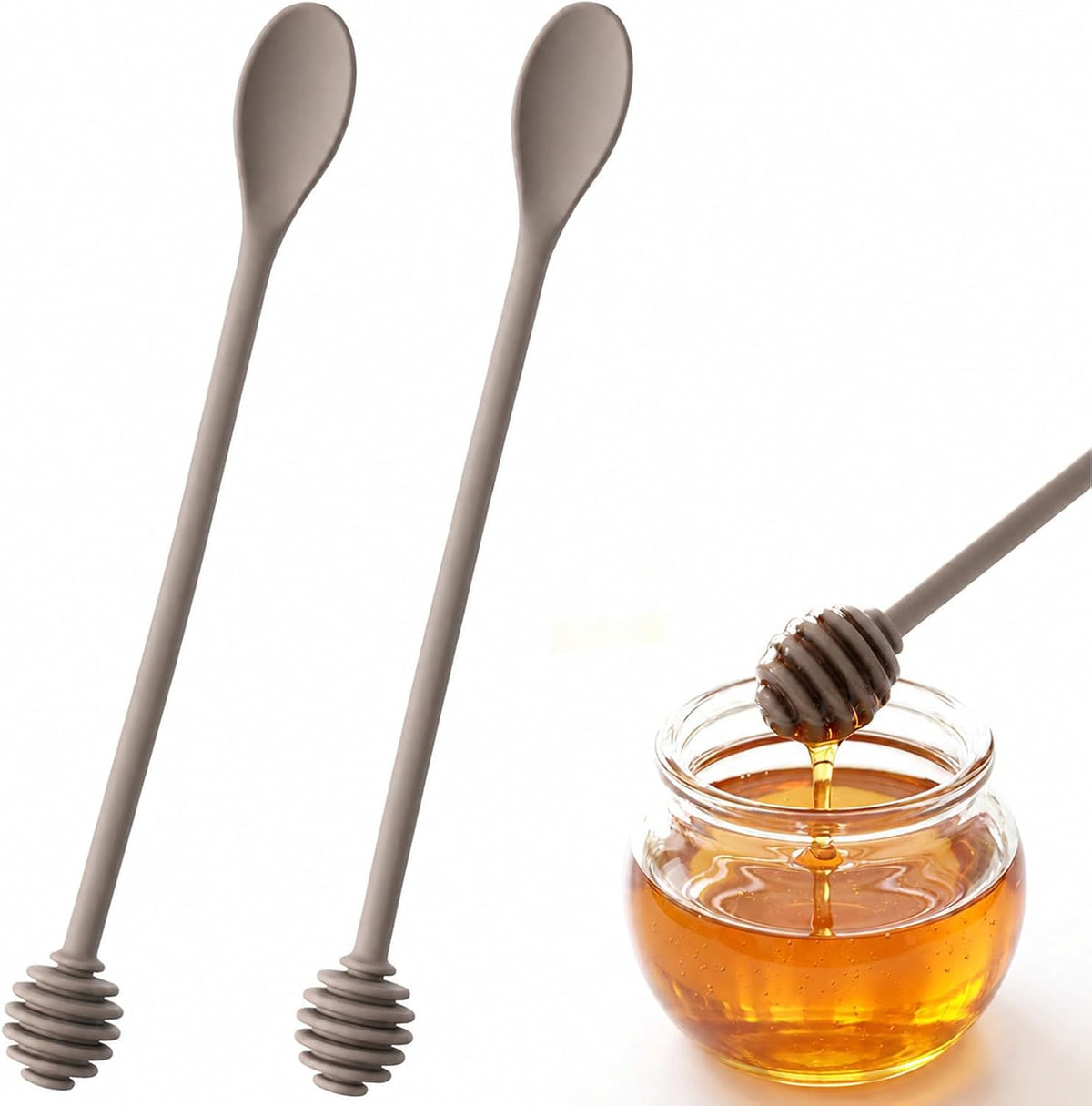 Mabor 2PCS Honey Dipper Sticks,Silicone Dark Grey Long Handle Syrup Stirrer