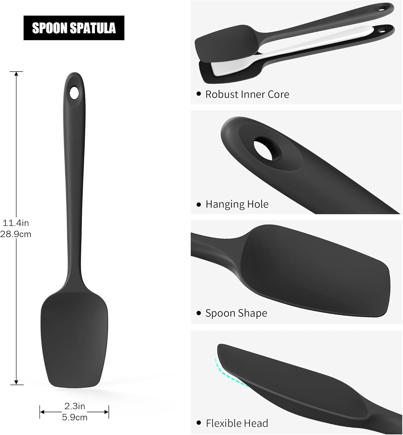Heat Resistant Silicone Spoon Spatulas, Doosu 600°F High Temp Flexible Cooking Spoons Kitchen Spoonula Scratch-Proof for Mixing Stirring Scraping Serving Non-Stick Cookware (Set of 3, Multi-4)