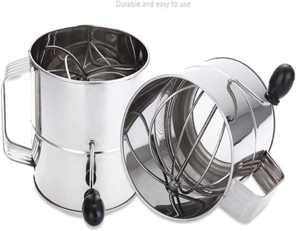 Flour Sifter, 8-Cup Hand Crank Baking Sifter with Fine Mesh Rotary