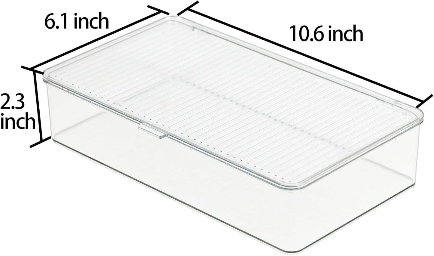 ZEXALOR Clear Plastic Storage Bin with Lid, Makeuo Holder, Fridge Organizer, Refrigerator Organizers and Storage, Small Container for Pantry, Office, Dresser, Bathroom, Kitchen, Snack