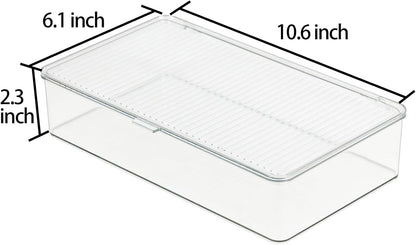 ZEXALOR Clear Plastic Storage Bin with Lid, Makeuo Holder, Fridge Organizer, Refrigerator Organizers and Storage, Small Container for Pantry, Office, Dresser, Bathroom, Kitchen, Snack