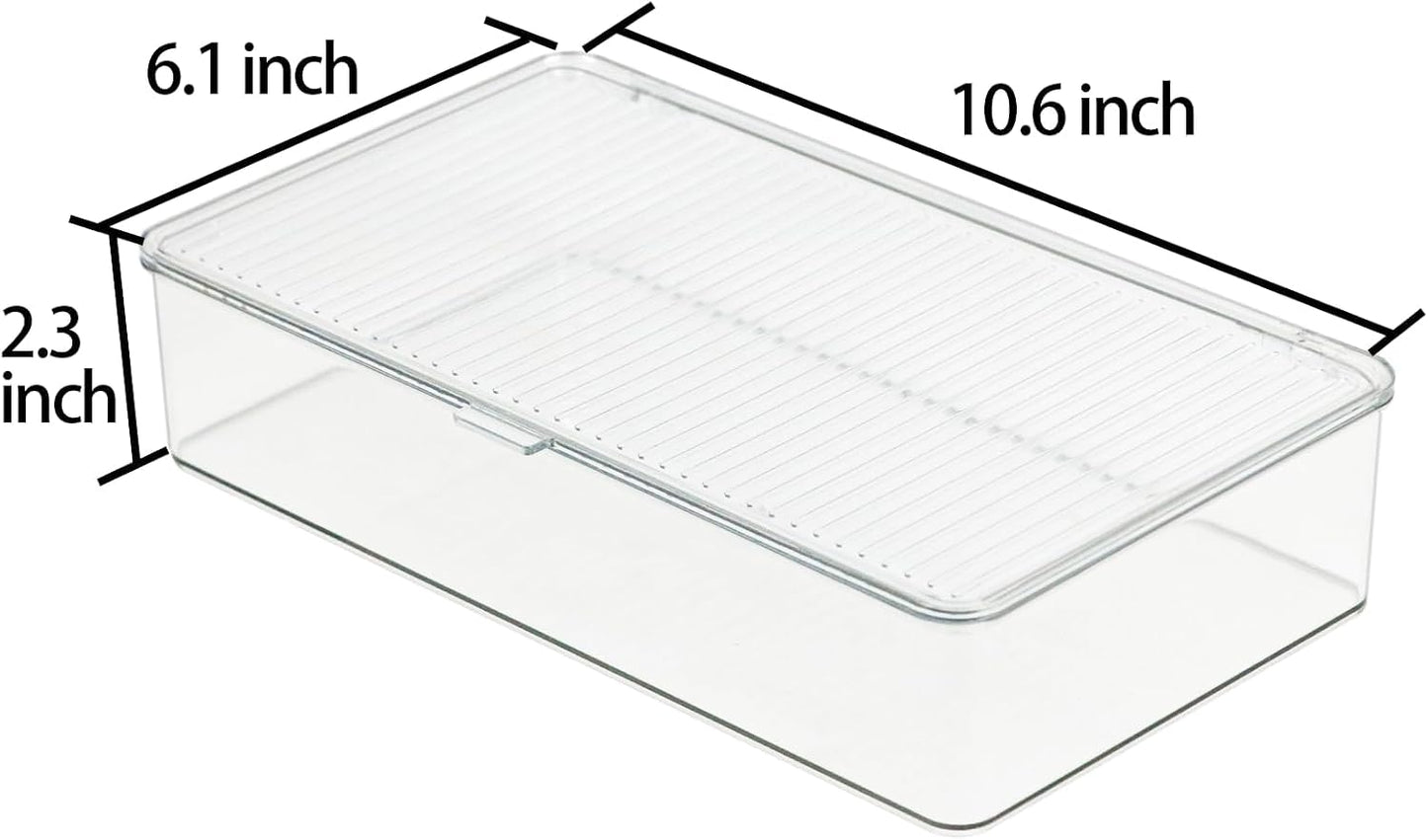 ZEXALOR Clear Plastic Storage Bin with Lid, Makeuo Holder, Fridge Organizer, Refrigerator Organizers and Storage, Small Container for Pantry, Office, Dresser, Bathroom, Kitchen, Snack