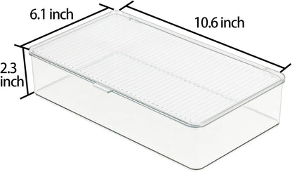 ZEXALOR Clear Plastic Storage Bin with Lid, Makeuo Holder, Fridge Organizer, Refrigerator Organizers and Storage, Small Container for Pantry, Office, Dresser, Bathroom, Kitchen, Snack