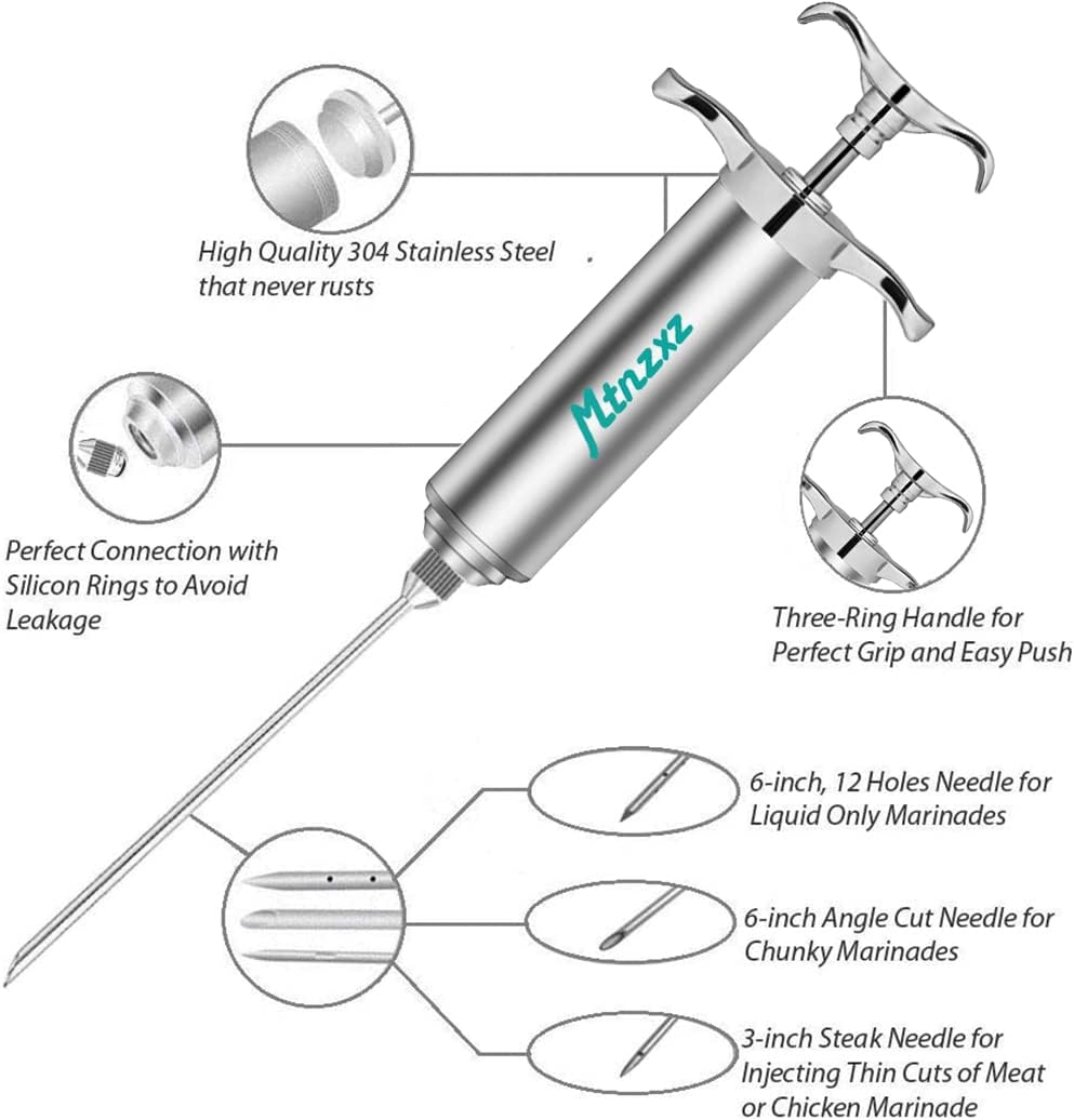 Marinade Injector Syringe Kit & Basting Brush Set for BBQ, Grills & Smokers