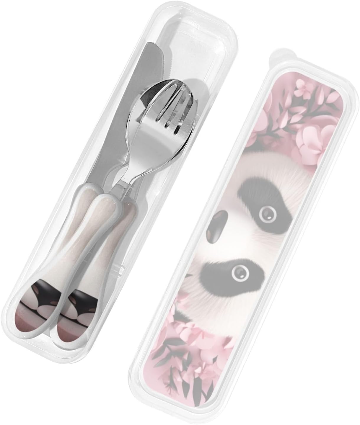 3-Piece Kids Silverware Set With Storage Case, Stainless Steel Reusable Children Safe Knife Spoon Fork Set Leaves Floral On Rustic Wood Children Flatware Set For Kids Lunch Box