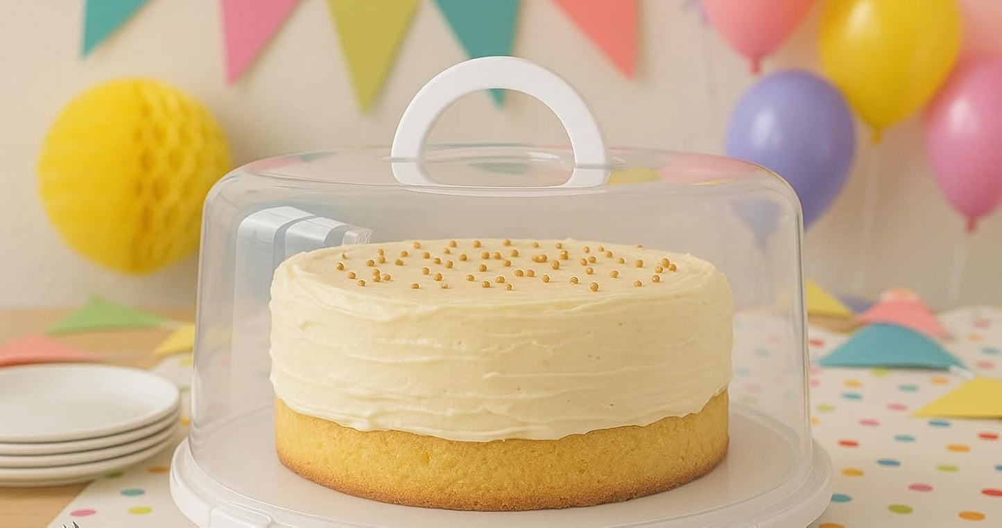 Reusable Cake Carrier with Lid – 12 x 12 x 4.75 Inch BPA-Free Plastic Container with Handle – Fits 10-Inch Round Cakes – Freezer Safe, Lightweight, Clear Cake Holder for Storage & Transport