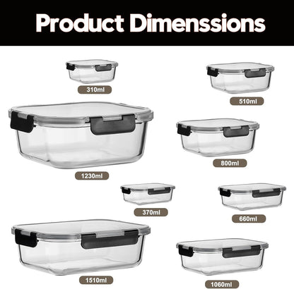 Wells Glass Meal Prep Containers, 8 Pack Glass Food Storage Containers Set with Airtight Locking Lids for Lunch, Fridge, Freezer, Dishwasher Safe, BPA-Free, Clear