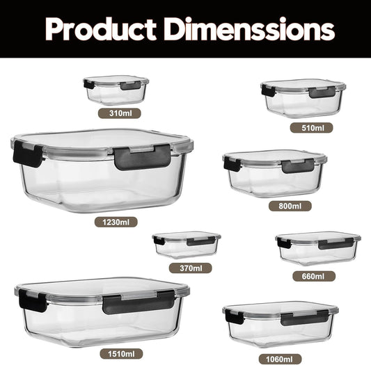 8-Piece 36oz Glass Meal Prep Container Set Clear Glass Food Storage Containers Set, Airtight Food Storage Containers for Coffee, Sugar, Flour, Spices, BPA-Free