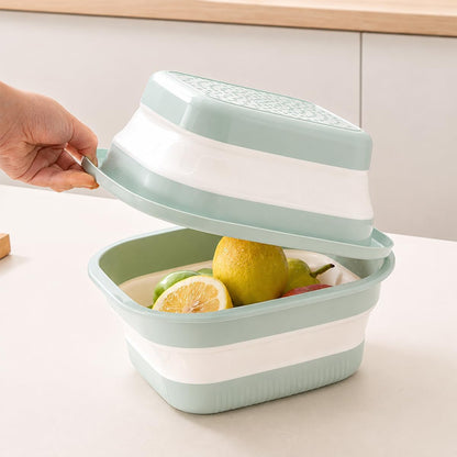 Collapsible Colander & Wash Basin Set, 2-in-1 Foldable Dishpan with Drain Holes, Space-Saving Kitchen Sink Tub for Washing Fruits, Vegetables, Meal Prep & Kitchen Use (Pink)