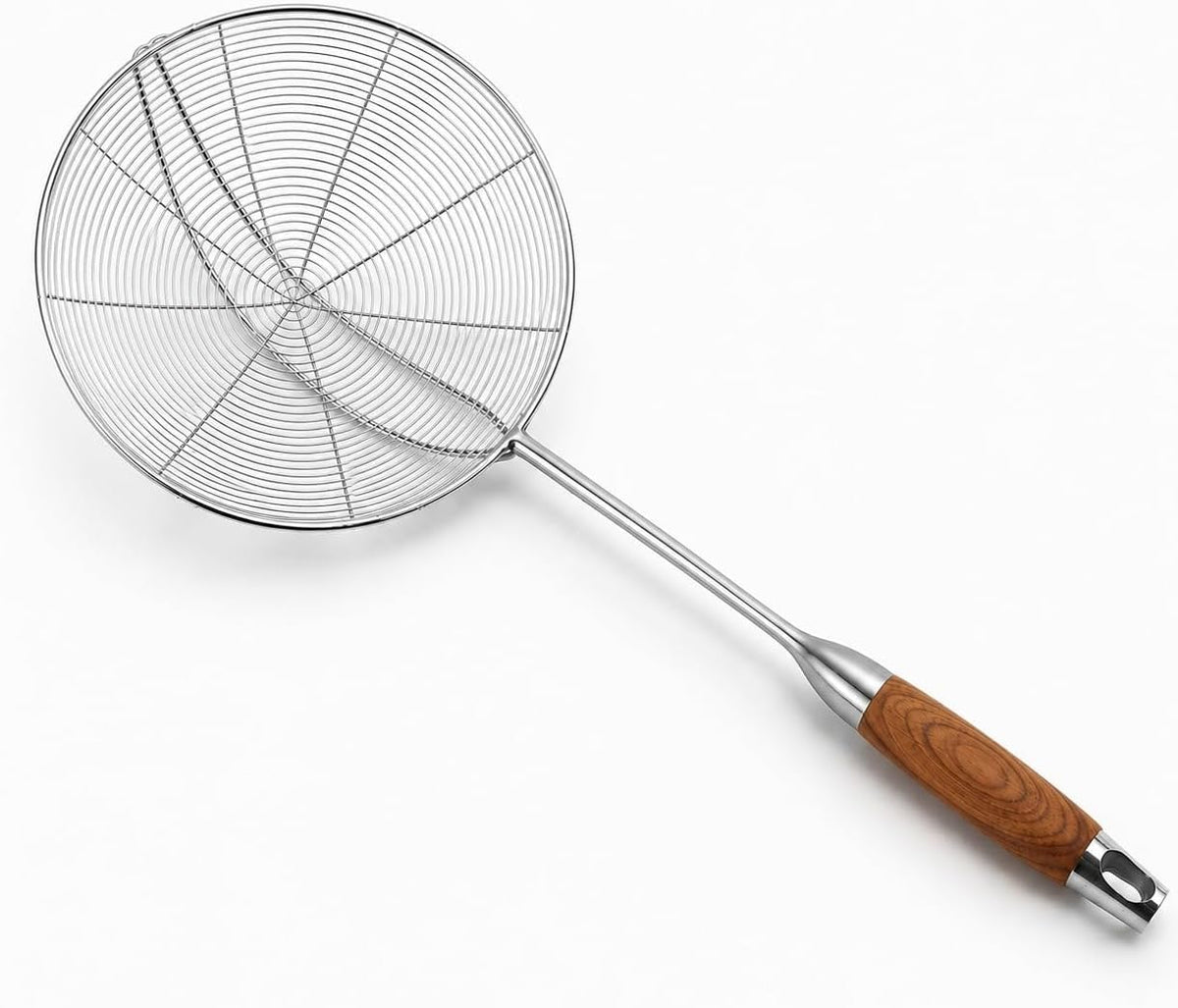 Spider Strainer Skimmer Spoon with Wooden Handle – Stainless Steel Deep Fry Strainer for Tempura, Frying, Hot Pot & Pasta – Heat Resistant Kitchen Skimmer Spoon