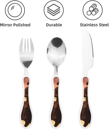 3-Piece Kids Silverware Set With Storage Case, Stainless Steel Reusable Children Safe Knife Spoon Fork Set Shih Tzu Dog Children Flatware Set For Kids Lunch Box
