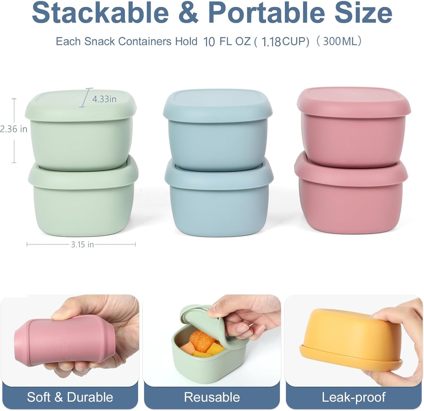 4 Pcs Silicone Food Storage Containers with Lids，BPA Free Reusable Silicone Storage Containers for Food Freezer Containers Freezer Dishwasher Safe (33.8oz, 20oz, 10oz, 6.7oz)