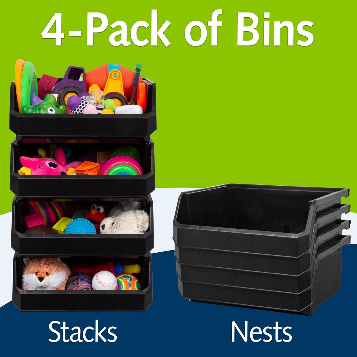 ReadySpace Medium Plastic Storage Bins, Stackable Organizer Containers for Closet Pantry Shelf Garage and Office Organization, Clear, 8 Pack