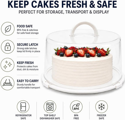 3-Pack Cake Carriers with Lids - 12 × 12 × 4.75 Inch Plastic Cake Containers - Lightweight BPA-Free Plastic Freezer Safe Reusable Storage with Handles Holds 10-Inch Cakes Stackable Easy Transport