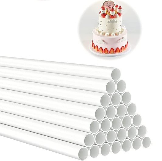 DaTpuik 12 Inch White Plastic Cake Dowel Rods for Tiered Cake Construction and Stacking Supporting Cake Round Dowels Straws with 0.4 Inch Diameter