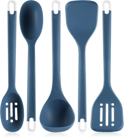 Silicone Kitchen Cooking Utensils Set: MOACC Heat Resistant 13inch Long Kitchen Gadgets, BPA Free Non Stick Rubber Cook Accessories For Food Prep, Frying, Serving, Basting (Light Grey)