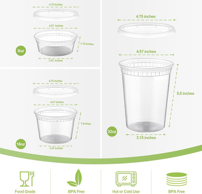 AOZITA 24 Sets Plastic Deli Food Containers With Lids, 8 oz 16oz 32oz Variety pack, Airtight Food Storage Containers, Freezer/Dishwasher/Microwave Safe, Soup Containers For Takeout Food Storage