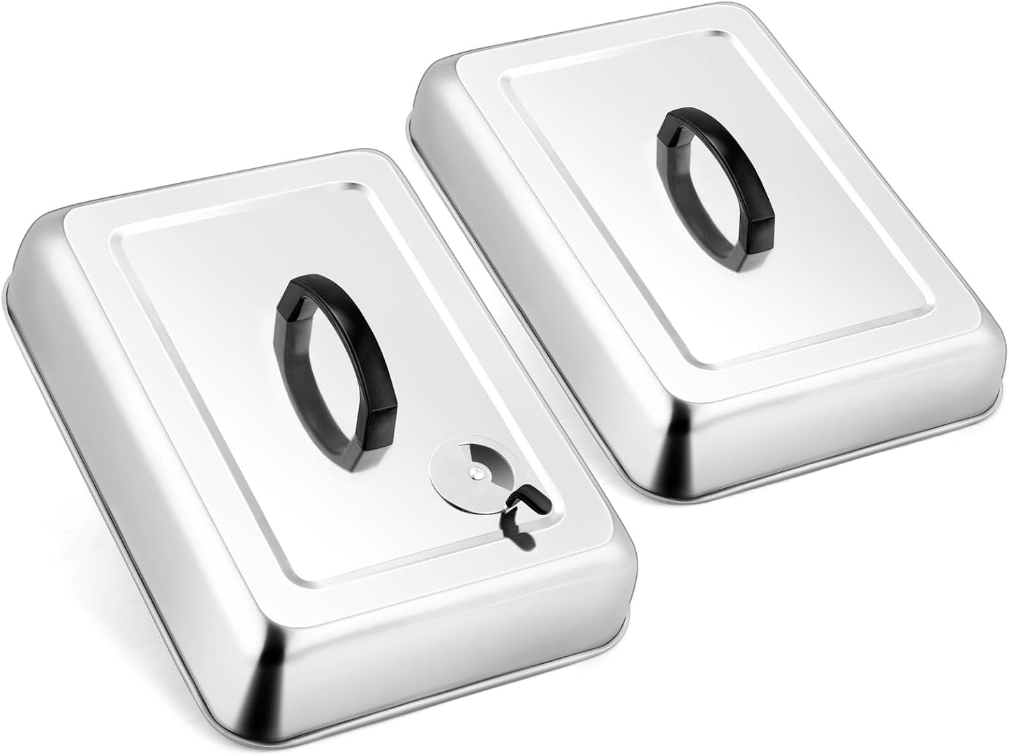 Leonyo 13 x 9 Inch Rectangular Basting Cover Set of 2, Stainless Steel Cheese Melting Dome Lid with Adjustable Vent Heavy Duty for Outdoor&Indoor Flat Top Griddle Accessories Teppanyaki BBQ Grilling