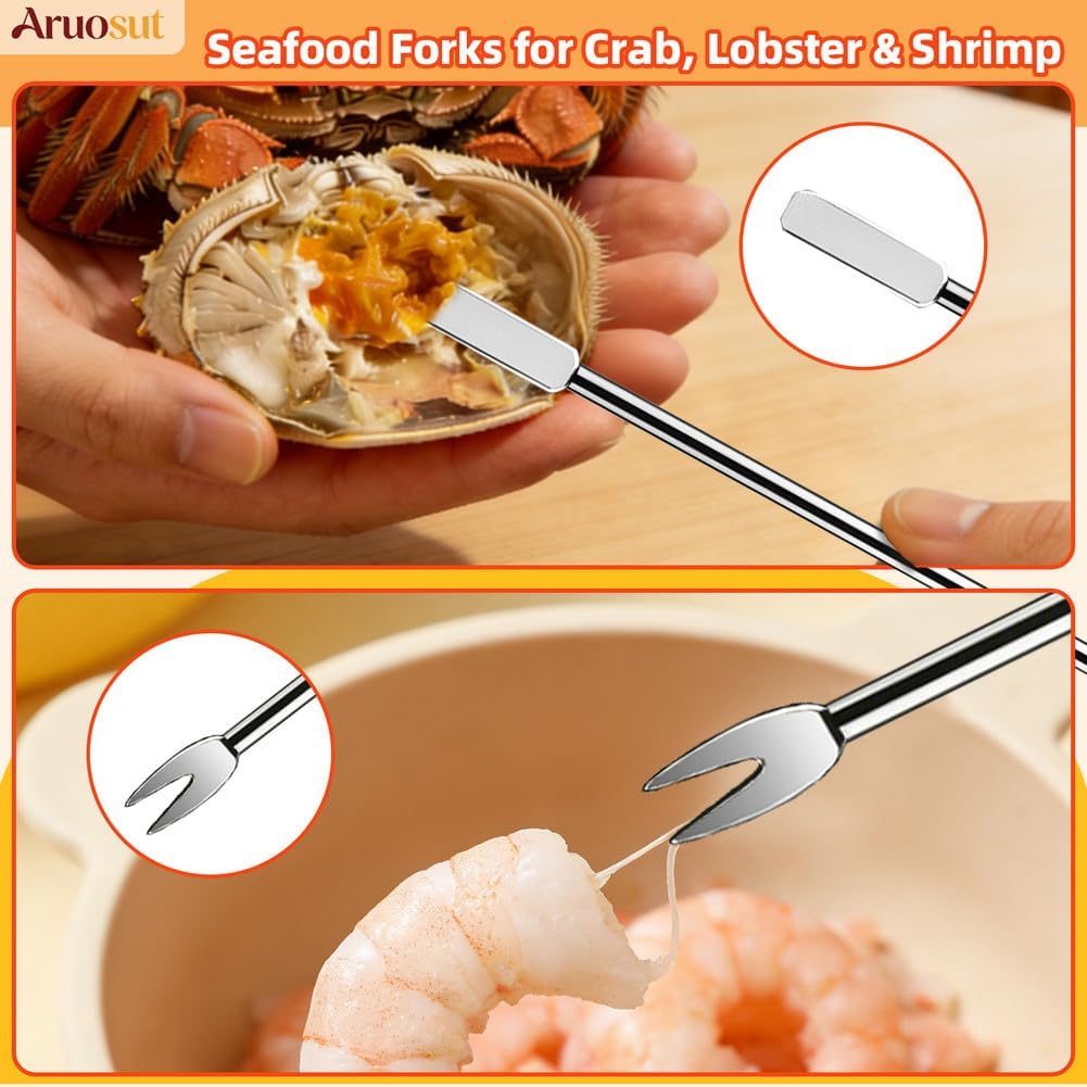 6 Pcs Lobster Crackers and Picks Set, Stainless Steel Crab Crackers Tools with Storage Box for Nut, Walnut, Crab, Seafood Boil Party Supplies and More
