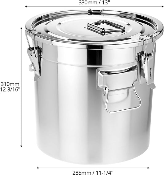QWORK 5.5 Gallon 304 Stainless Steel Airtight Container, 21L 710oz Metal Storage Bin with Locking Lid & Side Handles, Heavy Duty Canister for Pet Food, Rice, Flour