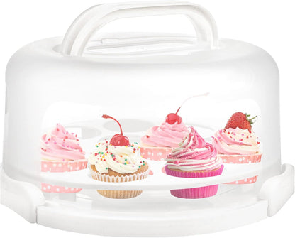 Yesland Cake Carrier with Collapsible Handle - White Cake Container and Holder with Lid - Portable Plastic Round Cake Cover for 10 inch Cake, Pies, Cookies, Nuts, Muffins, Cupcakes and Fruit