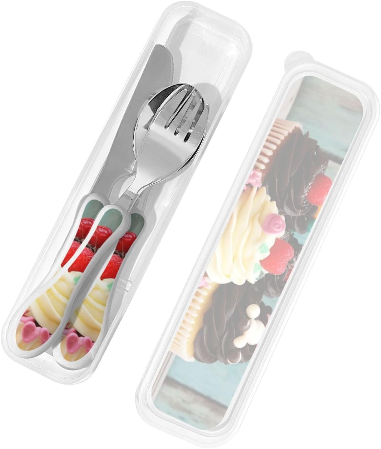 3-Piece Kids Silverware Set With Storage Case, Stainless Steel Reusable Children Safe Knife Spoon Fork Set Blue Active Girl Running Sunset Children Flatware Set For Kids Lunch Box - Colors B