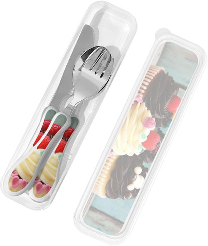 3-Piece Kids Silverware Set With Storage Case, Stainless Steel Reusable Children Safe Knife Spoon Fork Set Blue Active Girl Running Sunset Children Flatware Set For Kids Lunch Box - Colors B