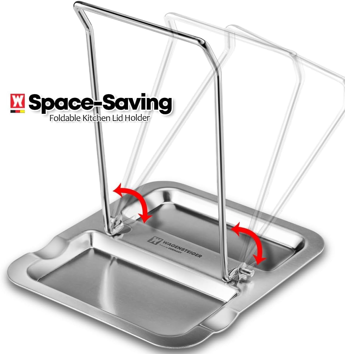 WAGENSTEIGER Foldable Stainless Steel Pot Lid Rest, Ladle Holder, Multifunctional Kitchen Organizer Stand, Easy Storage, Dishcloth Rack, Pan Lid Holder, Cooking Utensil Holder Organizer