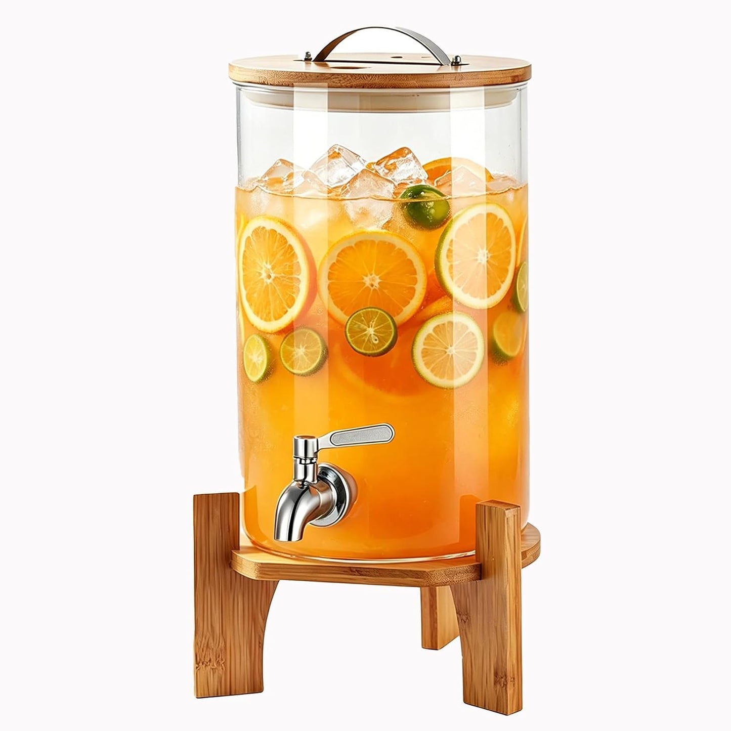 Beverage Dispenser,2.1 Gallon Glass Drink Dispenser with Stand,Glass water dispenser with Spigot, Large Drink Dispensers for Parties,Water Dispensers for Bar,Wedding,Restaurants 8L