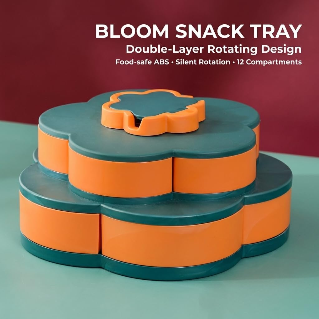 2026 Upgraded Divided Serving Tray with Lid, 360 Rotating Snack Box Container, Portable Spinning Veggie Fruit Tray for Party Appetizers, Nuts and Candy